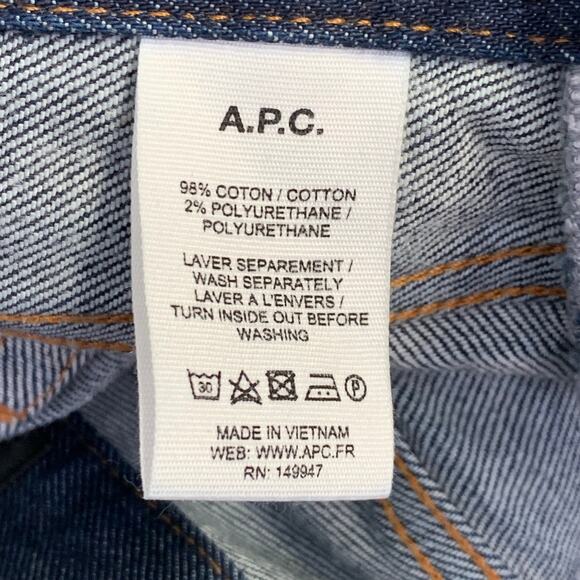 A.P.C. Size 34 Blue Contrast Stitch Cotton Blend Twill Tapered Button Fly Jeans - Picture 6 of 6